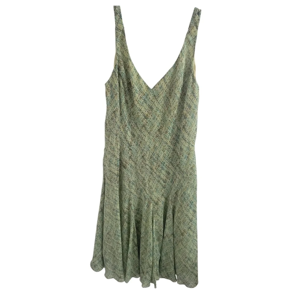 Vintage Jones Wear Dress Flowy Skirt V-Neck Slip Size 16 Green Spring Feminine - Picture 13 of 13